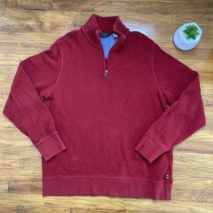 Eddie Bauer Men Size L Large Dark Red Maroon Shirt Half Zip Ribbed Sweatshirt